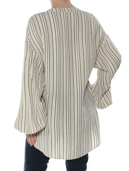 FREE PEOPLE Womens Ivory Striped Long Sleeve V Neck Top Size: XS