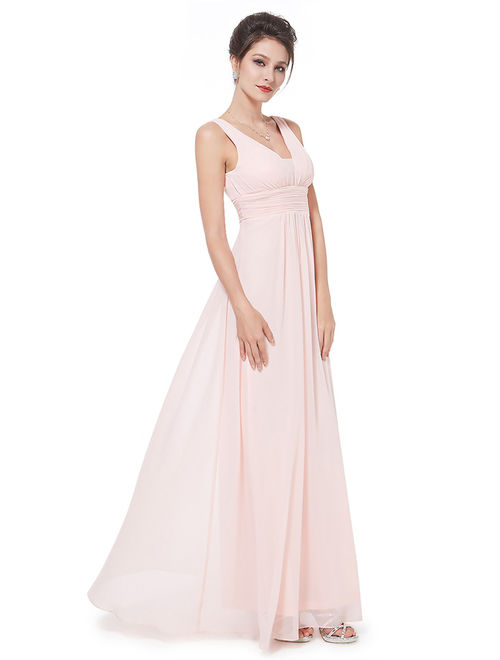 Ever-Pretty Women's Elegant Long Maxi V Neck Chiffon Evening Cocktail Prom Party Bridesmaid Wedding Guest Formal Dresses for Women 08110 (Pink 4 US)