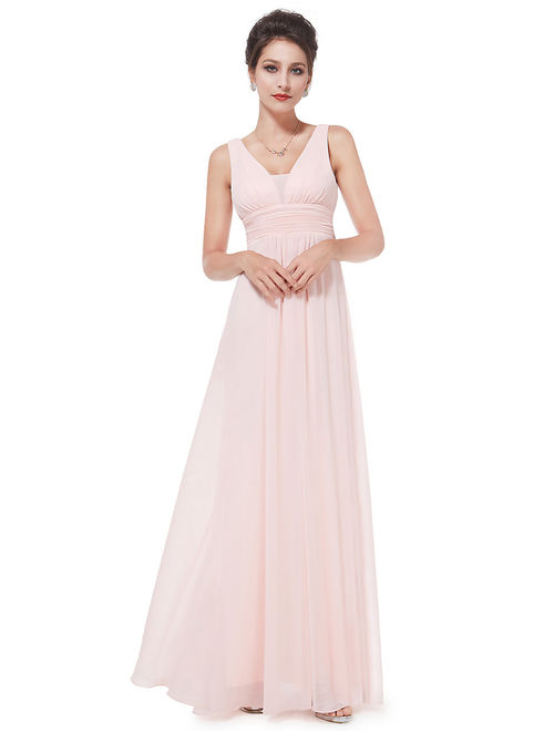 Ever-Pretty Women's Elegant Long Maxi V Neck Chiffon Evening Cocktail Prom Party Bridesmaid Wedding Guest Formal Dresses for Women 08110 (Pink 4 US)