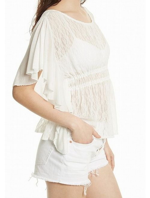 Free People NEW Ivory Womens Size Small S V-Back Lace Ruffled Knit Top