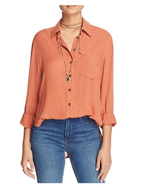 Free People Solid Button Down Shirt Size L