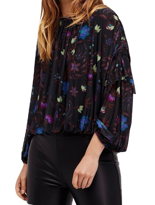 Free People Womens Large Ruffle Pleated Floral Blouse L
