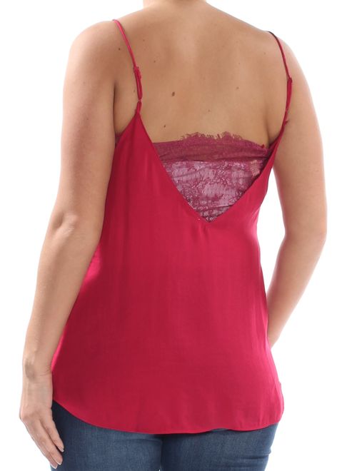 FREE PEOPLE Womens Pink Lace Inset Camisole Spaghetti Strap Top Size: XS