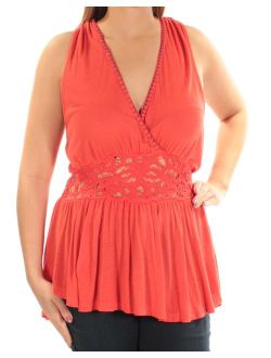 Womens Red Sleeveless V Neck Top Size: L