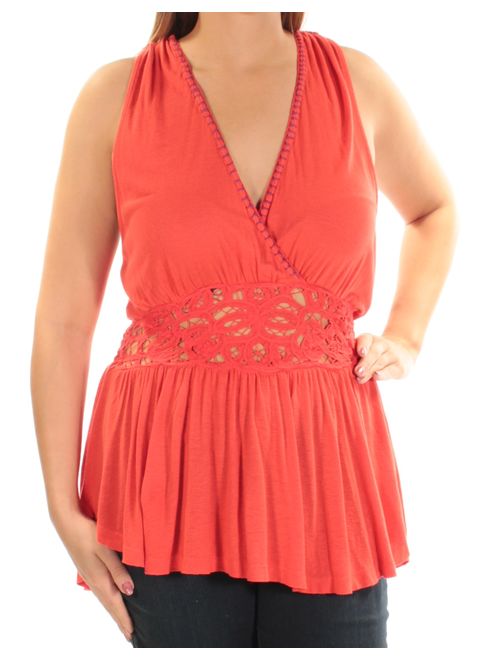 FREE PEOPLE Womens Red Sleeveless V Neck Top Size: L