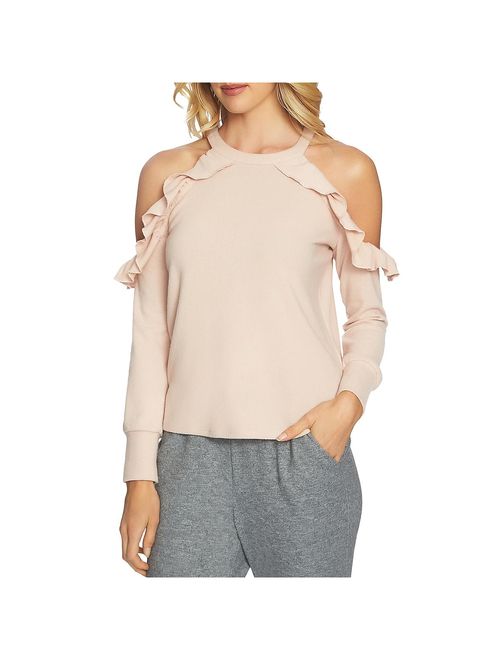 1.State Womens Ruffle Cold shoulder Pullover Top