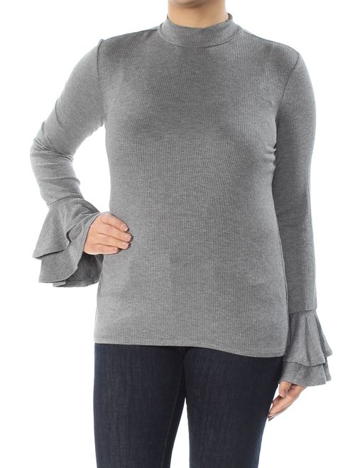 1.STATE 1. STATE Womens Gray Layered Bell Cuff Long Sleeve Turtle Neck Tunic Sweater Size: S