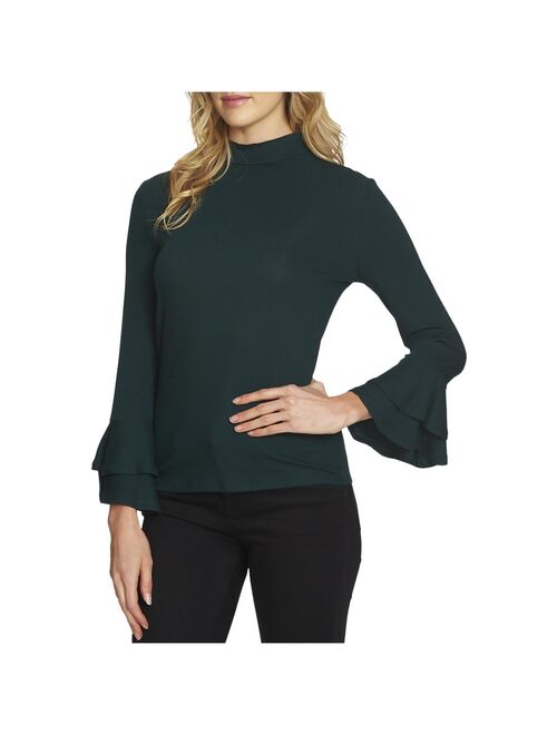1.State Womens The Curator Ruffled-Sleeve Ribbed Knit Mock Turtleneck Sweater