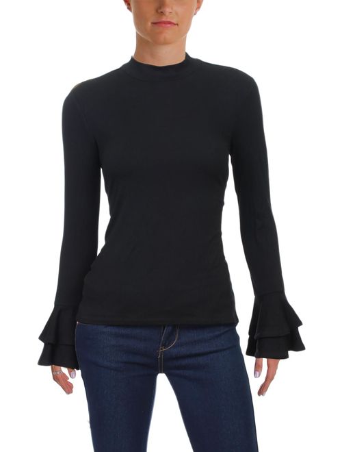 1.State Womens The Curator Rufffled-Sleeve Ribbed Knit Mock Turtleneck Sweater