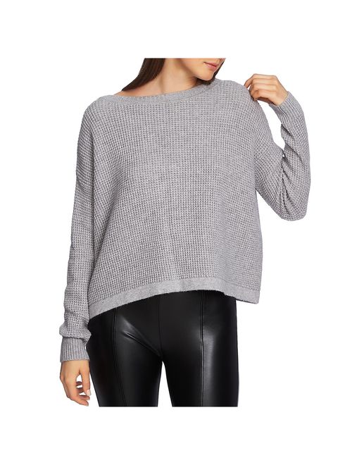1.State Womens Lace-Up Wafflestitch Pullover Sweater