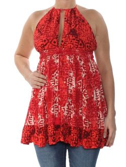 Womens Red Printed Sleeveless Halter Tunic Top Size: L