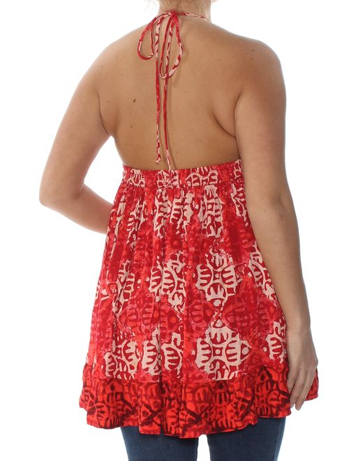 FREE PEOPLE Womens Red Printed Sleeveless Halter Tunic Top Size: L
