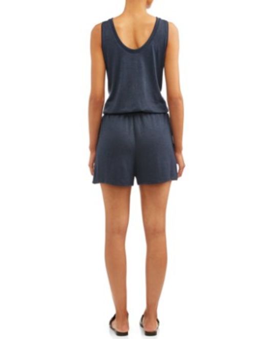 Time and Tru Women's Rayon Solid Sleeveless Romper