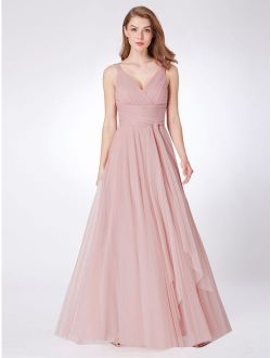 Womens V-neck A-Line Tulle Prom Homecoming Dresses for Women 73032 Blush US4