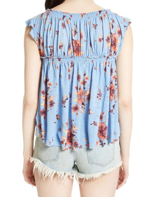 Free People Red Women's Small Floral-Print Blouse