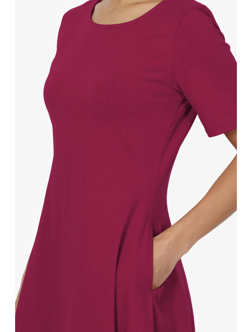 TheMogan Women's S~3X Short Sleeve Stretch Cotton Jersey Fit & Flare Dress W Pocket