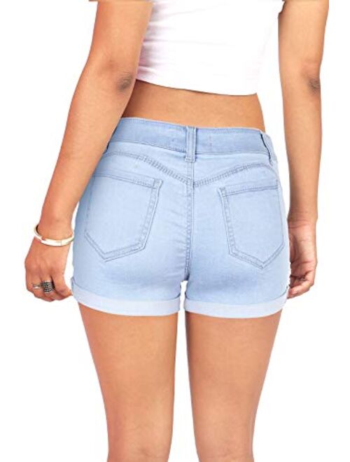 Wax Women's Juniors Mid-Rise Denim Shorts