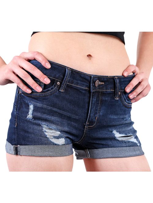 Wax Women's Juniors Body Enhancing Denim Shorts