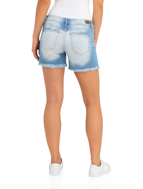 Jordache Women's Boyfriend Shorts with Fray and Embroidery