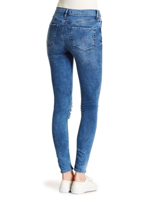 Free People Womens Busted Knee Skinny Jeans (Turquoise, 30)