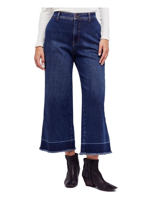 Free People Womens Casual Cropped Wide Leg Jeans