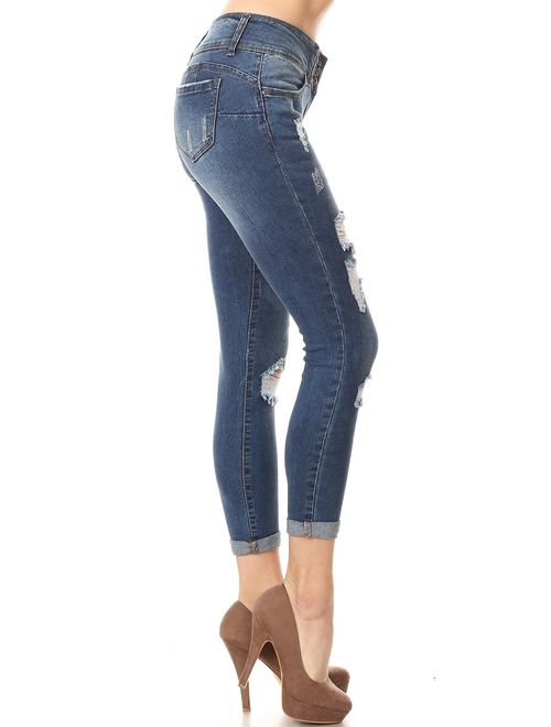 wax jean Women's Distressed Slim Fit Skinny Jeans Size 0 to 13