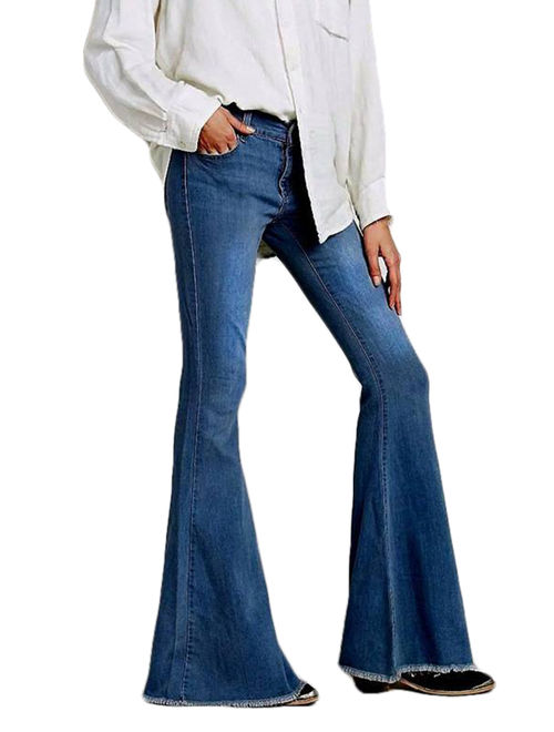 JDinms Womens Classic Flare Bell Bottom Denim Jeans Pants