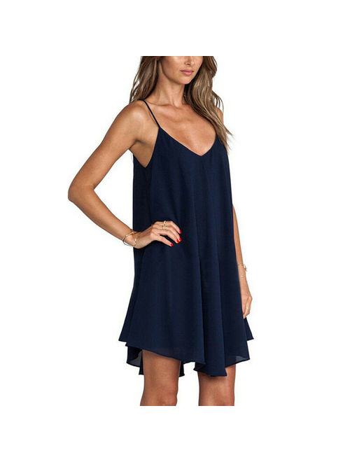 Women Beach Sexy Spaghetti Strap Loose Short Mini Dress Summer Plus Size 5XL 6XL