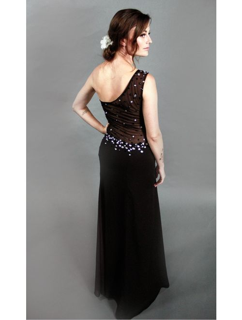 Sexy One shoulder Crystal Beading, See though tulle back, Split Chiffon Evening Dress, Special Occasion, Party Dress