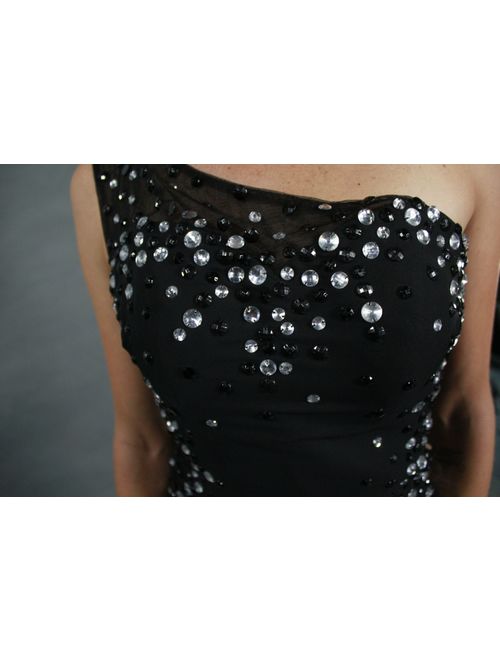 Sexy One shoulder Crystal Beading, See though tulle back, Split Chiffon Evening Dress, Special Occasion, Party Dress