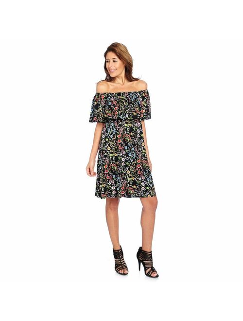 Kate & Mallory Sleeveless Off-the-Shoulder Ruffled Dress in Black Floral - S