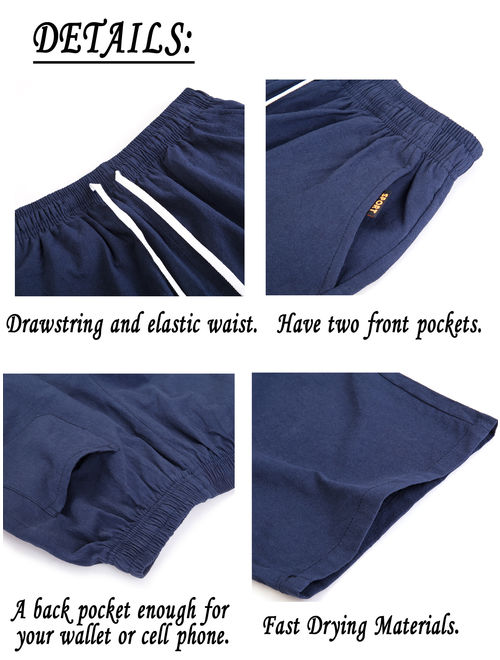 LELINTA Mens Causal Beach Shorts with Elastic Waist Drawstring Lightweight Slim Fit Summer Short Pants with Pockets