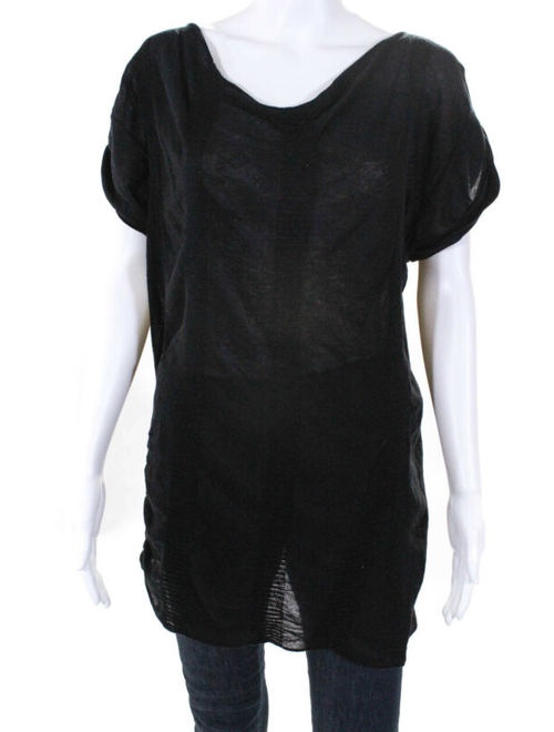 Nanette Lepore Womens Silk Striped Stitching Knit Top Shirt Black Size Medium