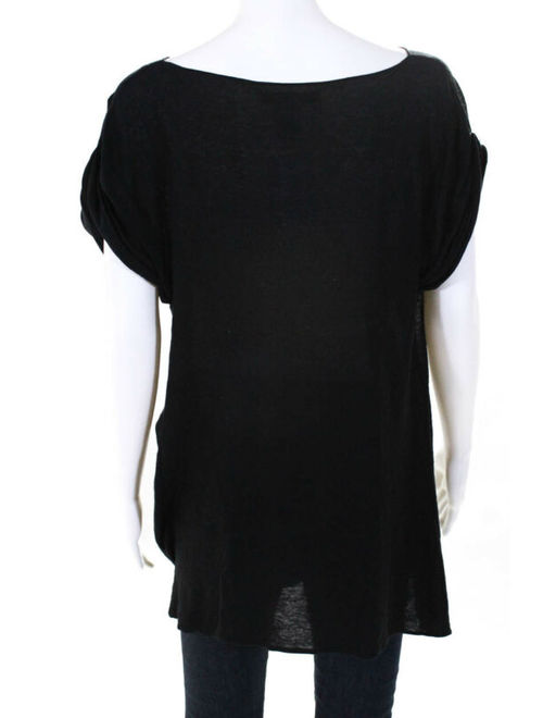 Nanette Lepore Womens Silk Striped Stitching Knit Top Shirt Black Size Medium