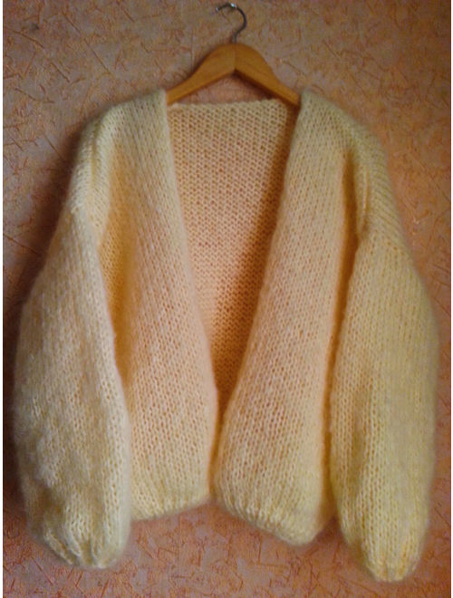 White Mohair cardigan - Hand Knit women cardigan - Angora Wool cardigan - Arm Knitting women jaket - Oversize Mohair cardigan - Mohair jaket