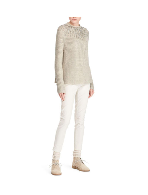 $498 Polo Ralph Lauren Womens Beaded Metallic Rollneck Wool Knit Sweater NWT