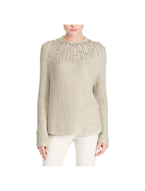 $498 Polo Ralph Lauren Womens Beaded Metallic Rollneck Wool Knit Sweater NWT