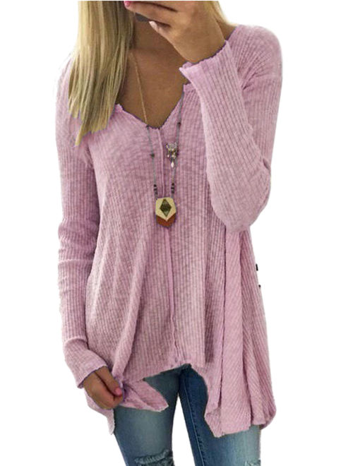 Plus Women V Neck Knitted Sweater Shirt Long Sleeve Jumpers Pullover Tops Winter Autumn Irregular Blouse Shirts S-5XL
