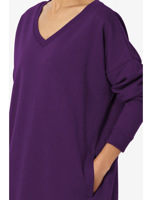 TheMogan Women's PLUS V-Neck Long Sleeve Pocket Oversized Sweatshirts Pullover Tunic