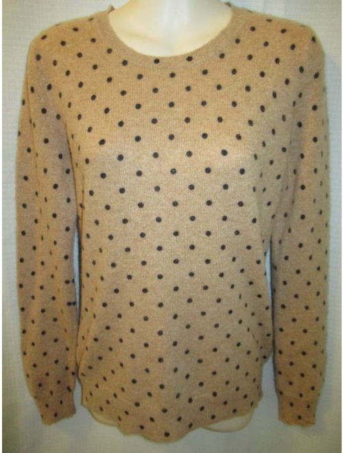 Lord & Taylor 100% Cashmere Camel Polka Dot Sweater PS