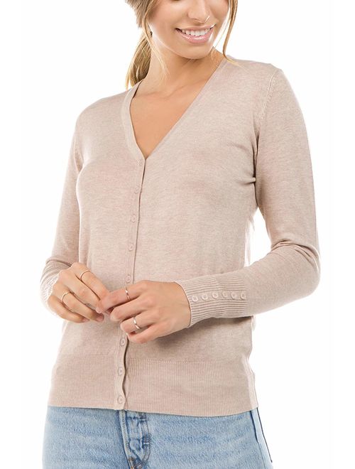 Women's V-Neck Button Down Long Sleeve Classic Knit Cardigan Sweater