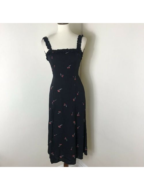 Reformation Arielle Cherry Print Dress Size 2 Black Midi NWOT $248