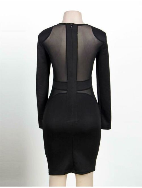 Black Mesh Netting Cutouts Long-Sleeve Mini Dress * size Medium