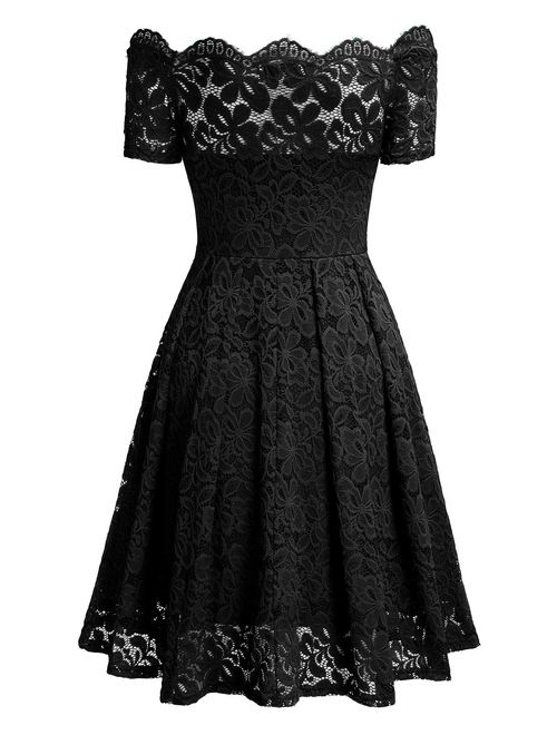 MIUSOL Women's Floral Lace Cold Shoulder Evening Party Summer Dress with Short Sleeve