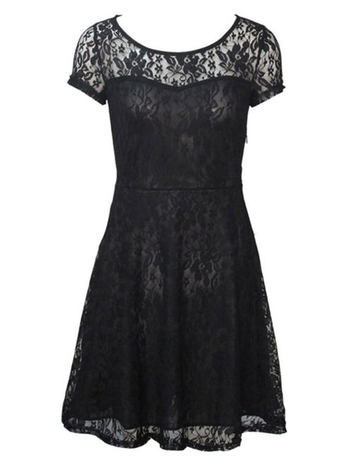 OUMY Women Short Sleeve Lace Cocktail Evening Party Mini Dress