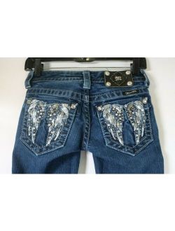 B6404 Women's MISS ME Embellished Fallen Angel Wing Straight Denim Jeans Size 23