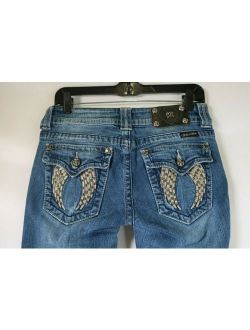 B7167 Women's MISS ME Embellished Fallen Angel Wings Straight Denim Jeans Sz 28