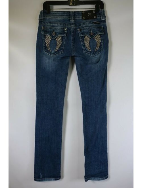 B7167 Women's MISS ME Embellished Fallen Angel Wings Straight Denim Jeans Sz 28