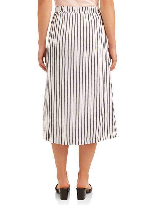 Women's Linen Button Stripe Skirt