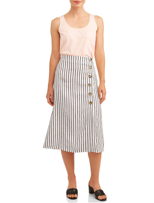 Women's Linen Button Stripe Skirt